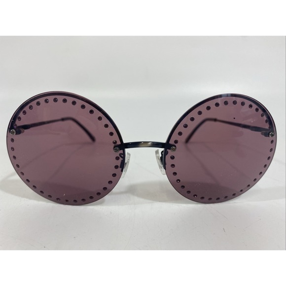 Brian Atwood Purple Round Rimless Rhinestone Sunglasses with Case
